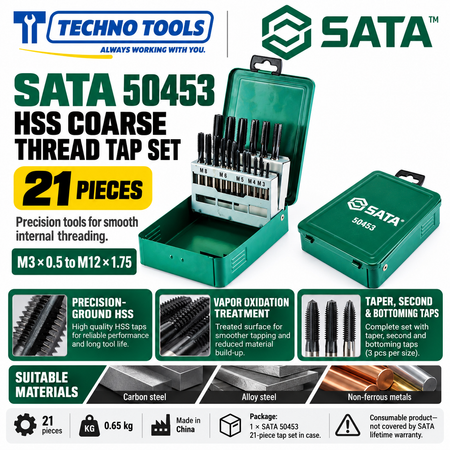 Buy SATA50453 21Pc. HSS Coarse Thread Tap Set by Techno Tools. Premium HSS vapor-oxidized internal threading taps. Sold individually.