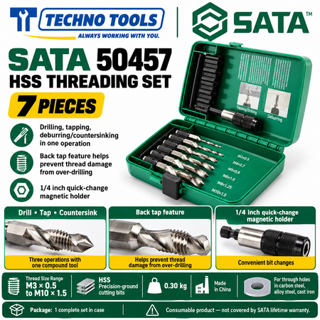 Buy SATA50457 7Pc. Threading Set by Techno Tools. HSS compound tap drill set for drilling, tapping and countersinking in one pass. Sold individually.