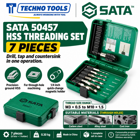 Buy SATA50457 7Pc. Threading Set by Techno Tools. HSS compound tap drill set for drilling, tapping and countersinking in one pass. Sold individually.