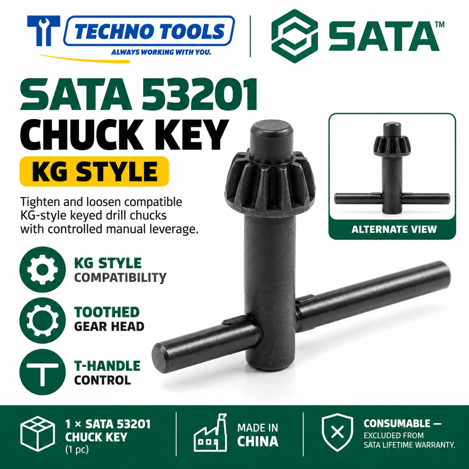 Buy SATA53201 Chuck Key. Universal design fits all brands of KG toothed strip wrench drill chucks for secure bit tightening. Sold individually.