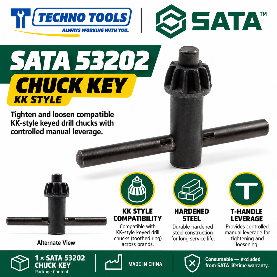 Buy SATA53202 Chuck Key. Universal design fits all brands of KK toothed strip wrench drill chucks for secure bit tightening. Sold individually.