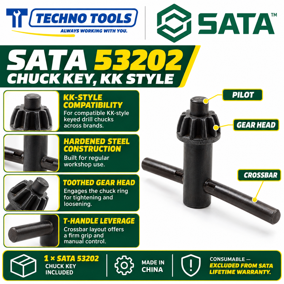 Buy SATA53202 Chuck Key. Universal design fits all brands of KK toothed strip wrench drill chucks for secure bit tightening. Sold individually.