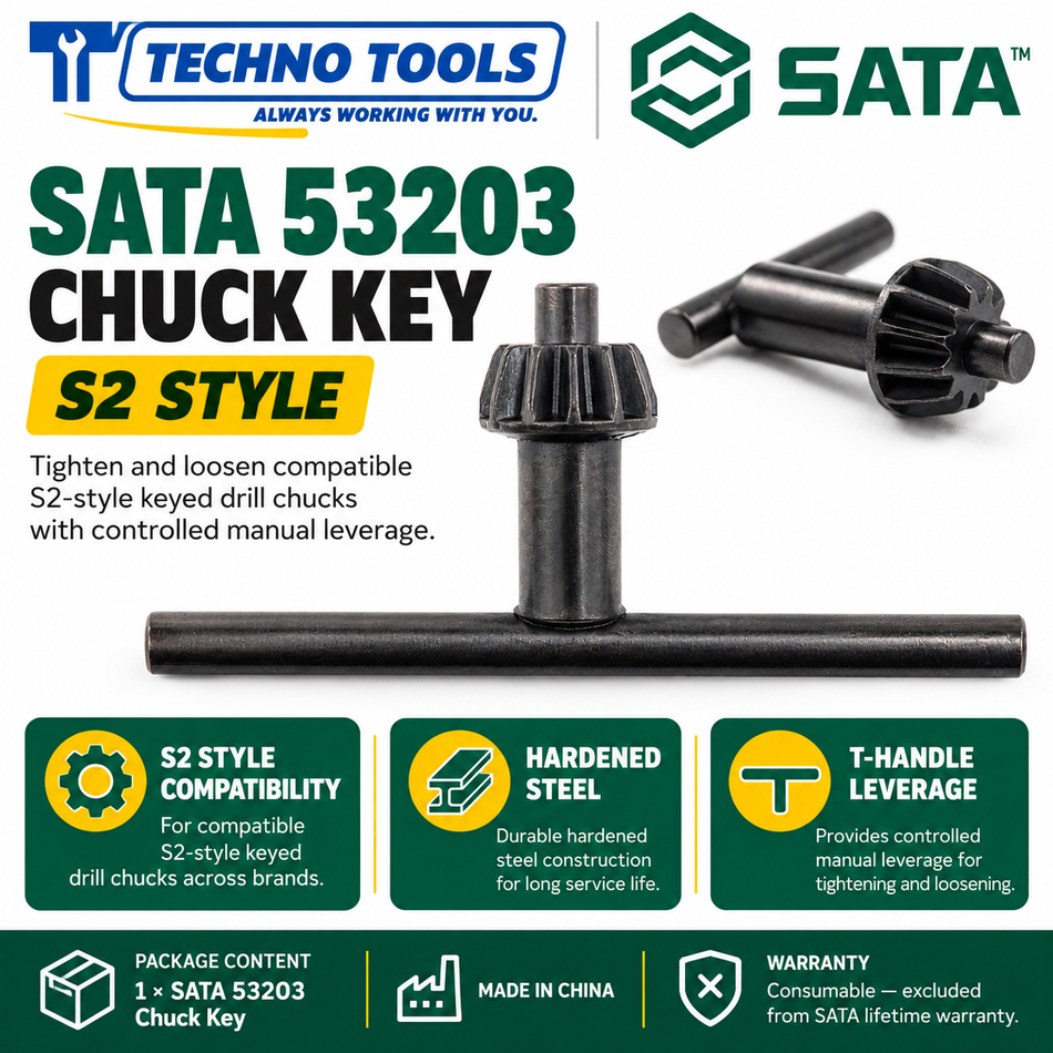 Buy SATA53203 Chuck Key. Universal design fits all brands of S2 toothed strip wrench drill chucks for secure bit tightening. Sold individually.