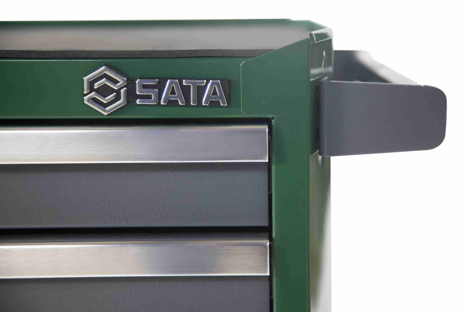 SATA 95123 2-Drawer Tool Cart 770×470×896mm Heavy Duty, on wheels, featuring a thickened full polish aluminum alloy handle.