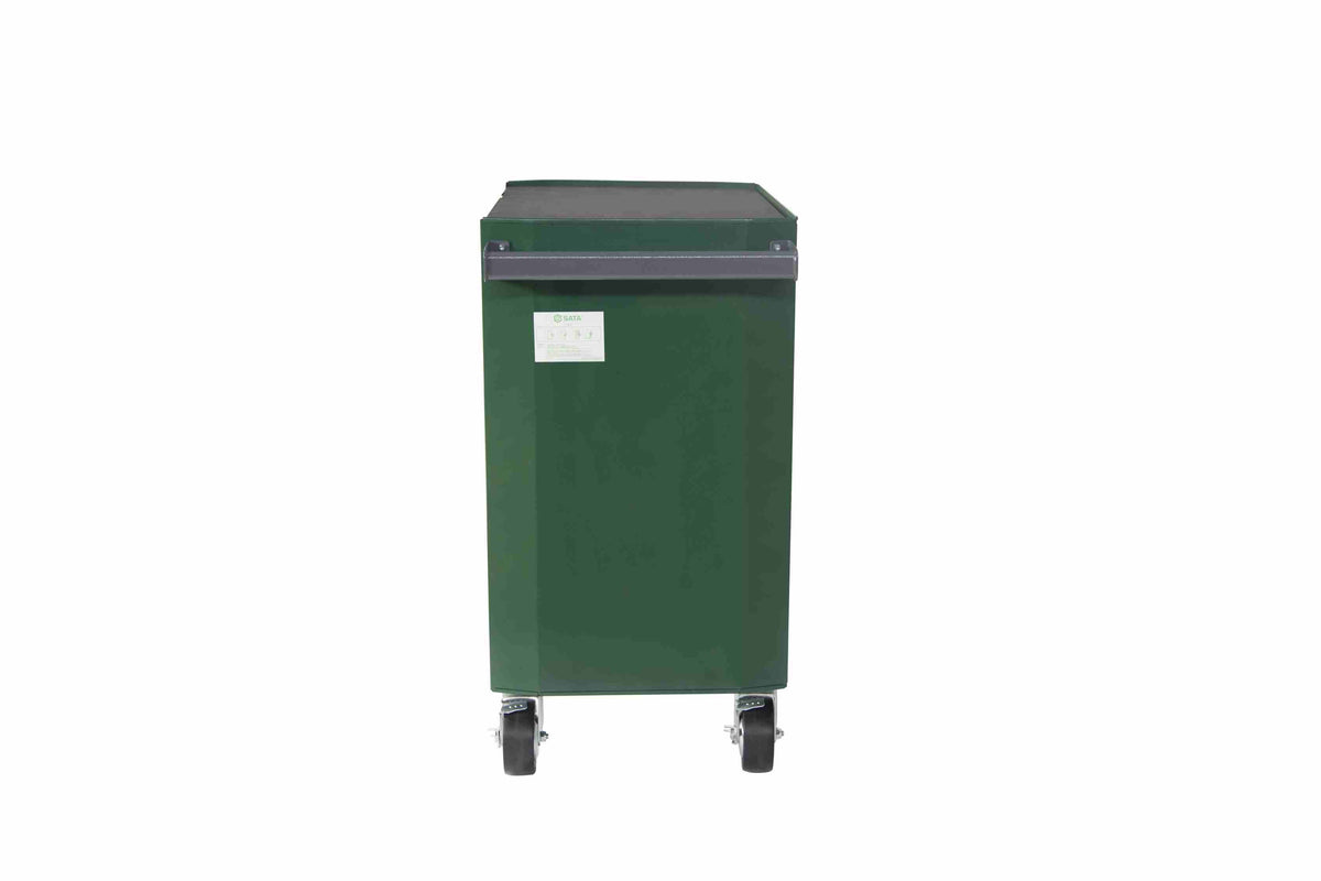 A green and gray SATA 95123 2-Drawer Tool Cart side view