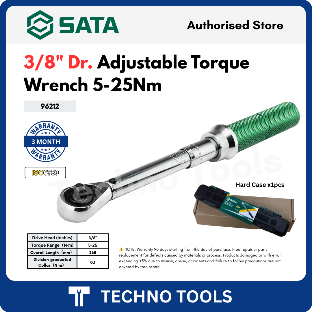 SATA 3/8 inch Adjustable Torque Wrench 5-25Nm with warranty and specifications by Techno Tools