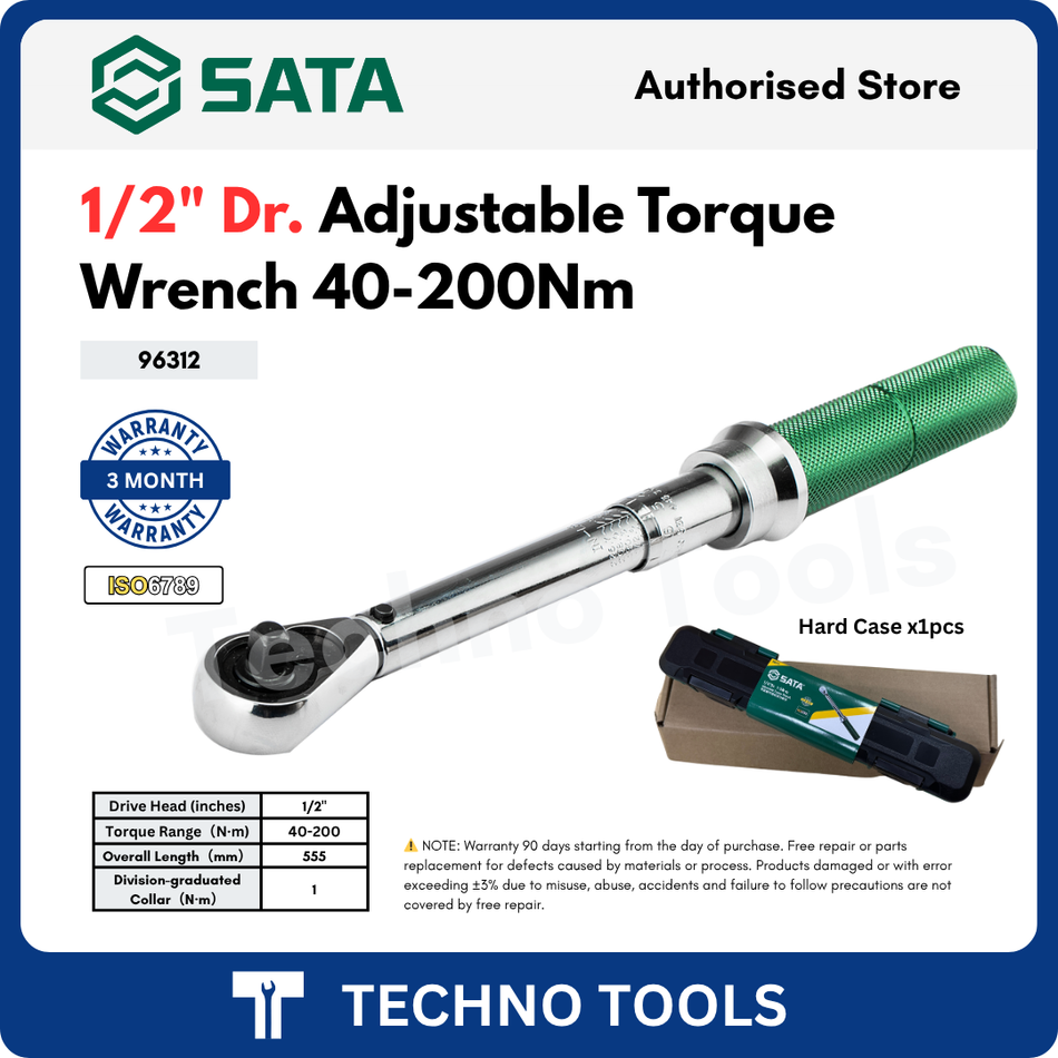 SATA 1/2 inch Adjustable Torque Wrench 40-200Nm with warranty and specifications by Techno Tools