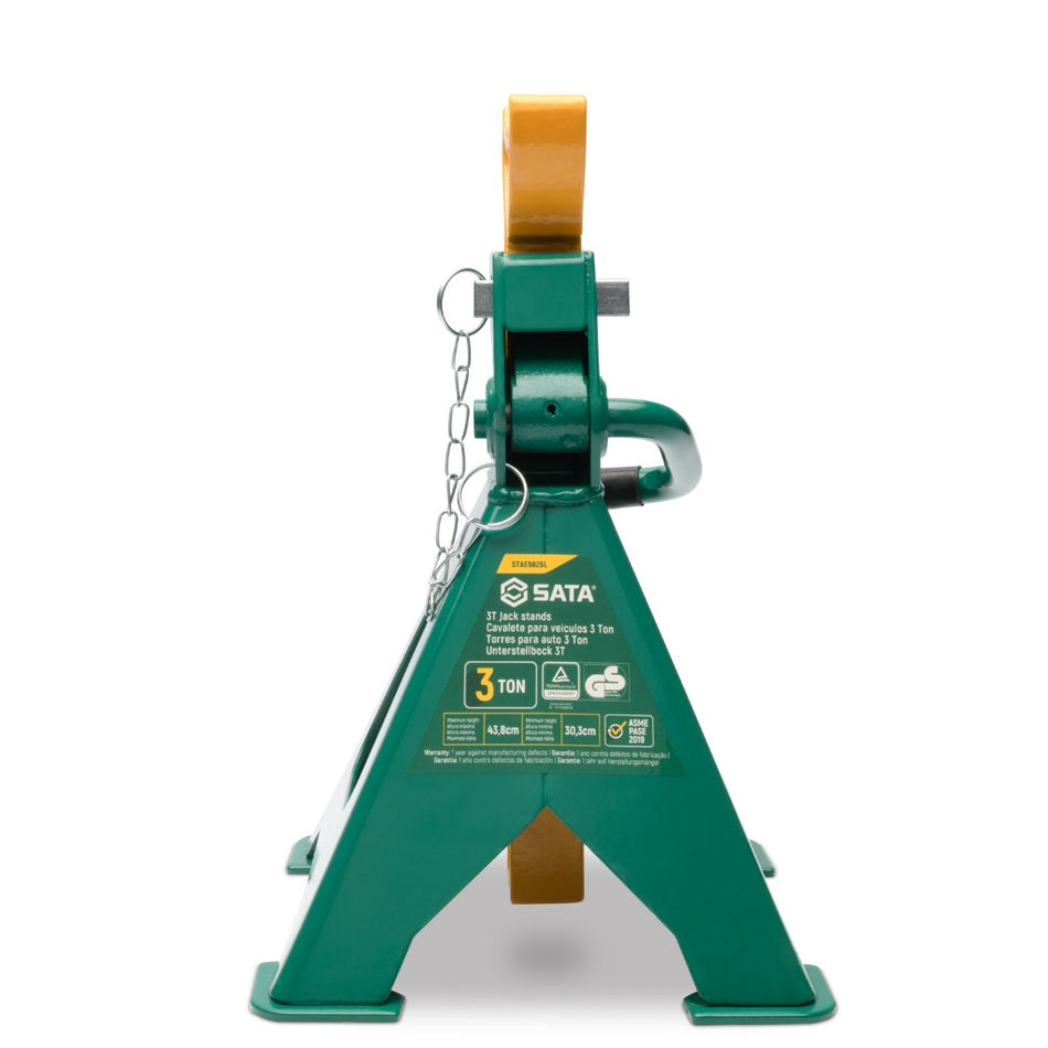 Shop SATA Jack Stands (3T/6T). Features heavy-duty steel construction, 10-level height adjustment, and safety pins. Professional GS-certified vehicle support.