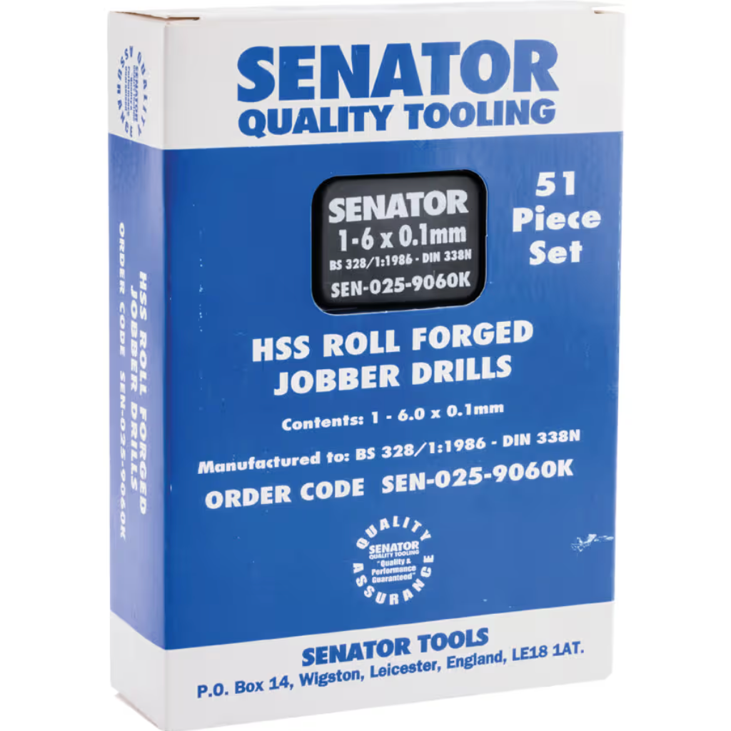 Senator Jobber Drill Set 51 pieces, 1mm to 6mm x 0.10mm, Rolled Forged, Metric, High Speed Steel | SEN0259060K SENATOR