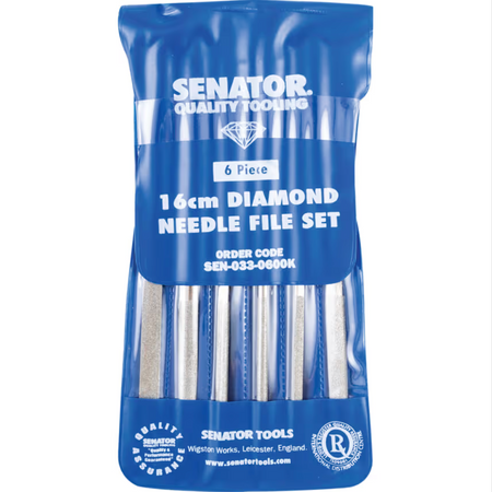 The Senator SEN0330600K 160mm 6-Piece Diamond Needle File Set is a 150-grain (medium grade) precision filing solution designed for light-duty and general workshop use. 
