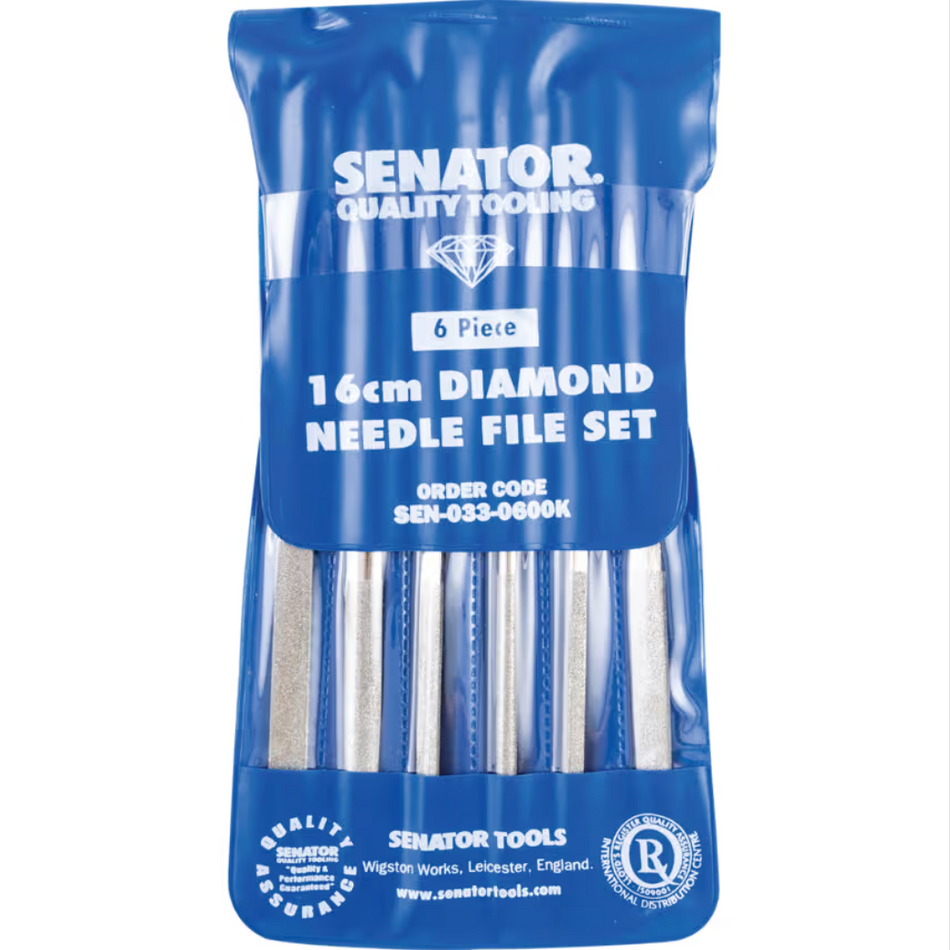 The Senator SEN0330600K 160mm 6-Piece Diamond Needle File Set is a 150-grain (medium grade) precision filing solution designed for light-duty and general workshop use. 