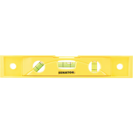 Shop the Senator SEN5102090K 230mm/9"  Magnetic Boat Level. High-visibility yellow, 3 vials (Horizontal/Vertical/45°), and impact-resistant plastic body.