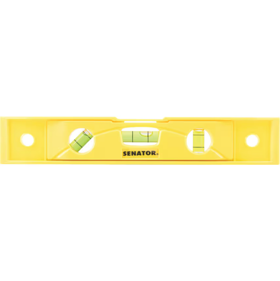 Shop the Senator SEN5102090K 230mm/9"  Magnetic Boat Level. High-visibility yellow, 3 vials (Horizontal/Vertical/45°), and impact-resistant plastic body.