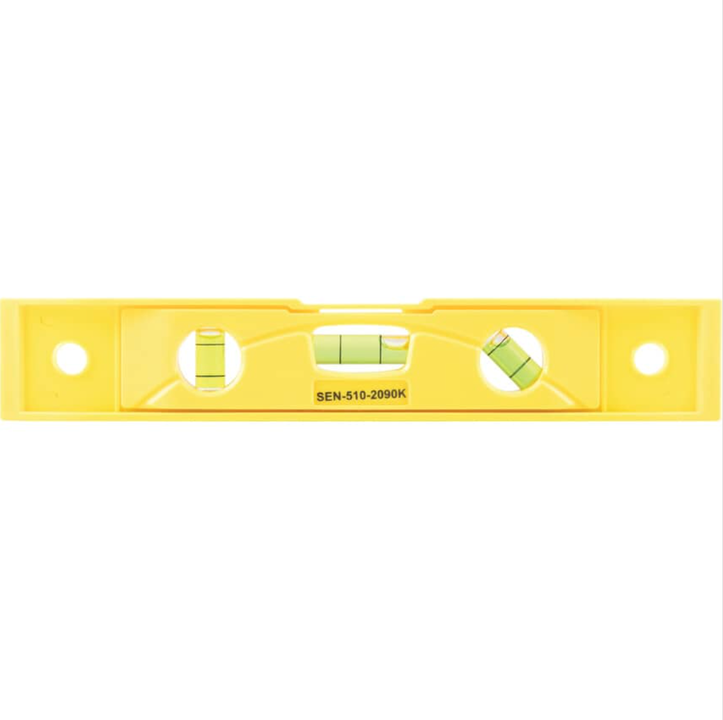 Shop the Senator SEN5102090K 230mm/9"  Magnetic Boat Level. High-visibility yellow, 3 vials (Horizontal/Vertical/45°), and impact-resistant plastic body.