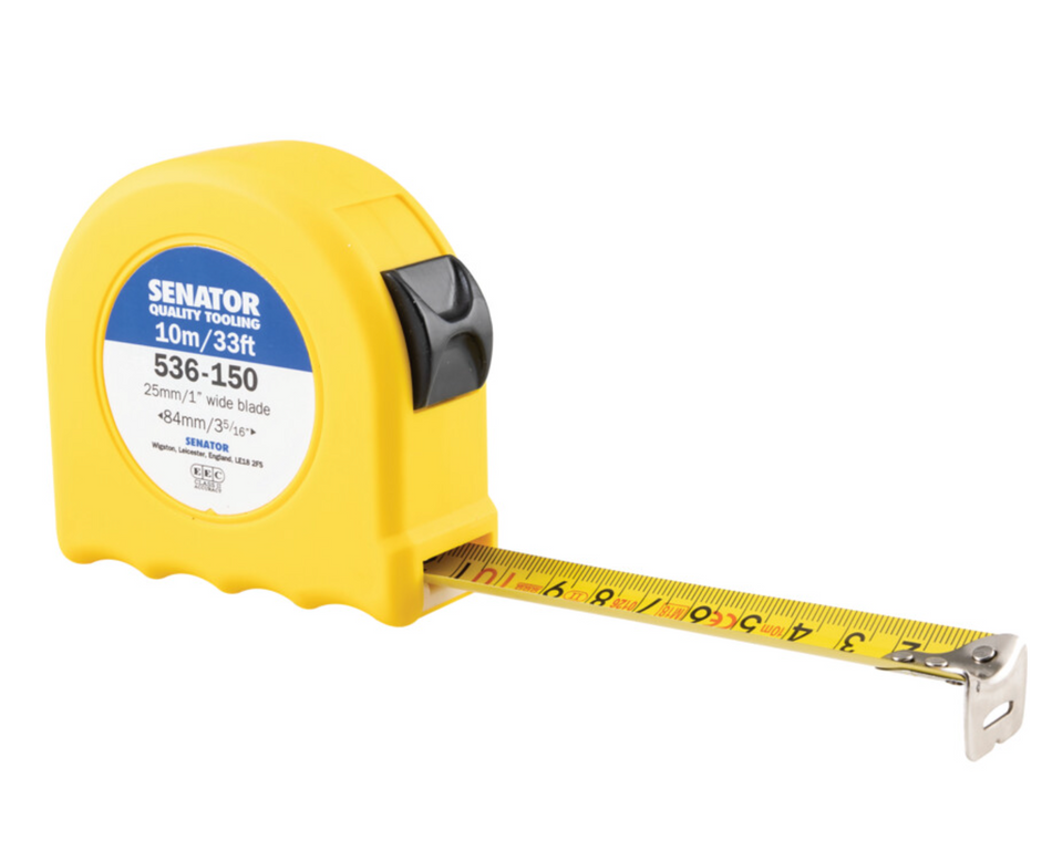 SENATOR 10M/33ft HI-VIS LOCKING TAPE WITH YELLOW CASE , 10M MEASURING TAPE (SEN5361500K)