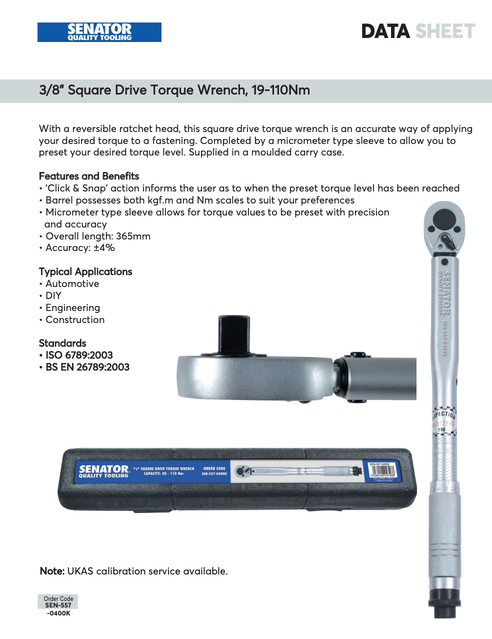 Senator 3/8" Drive Adjustable Torque Wrench 19-110Nm | SEN5570400K SENATOR