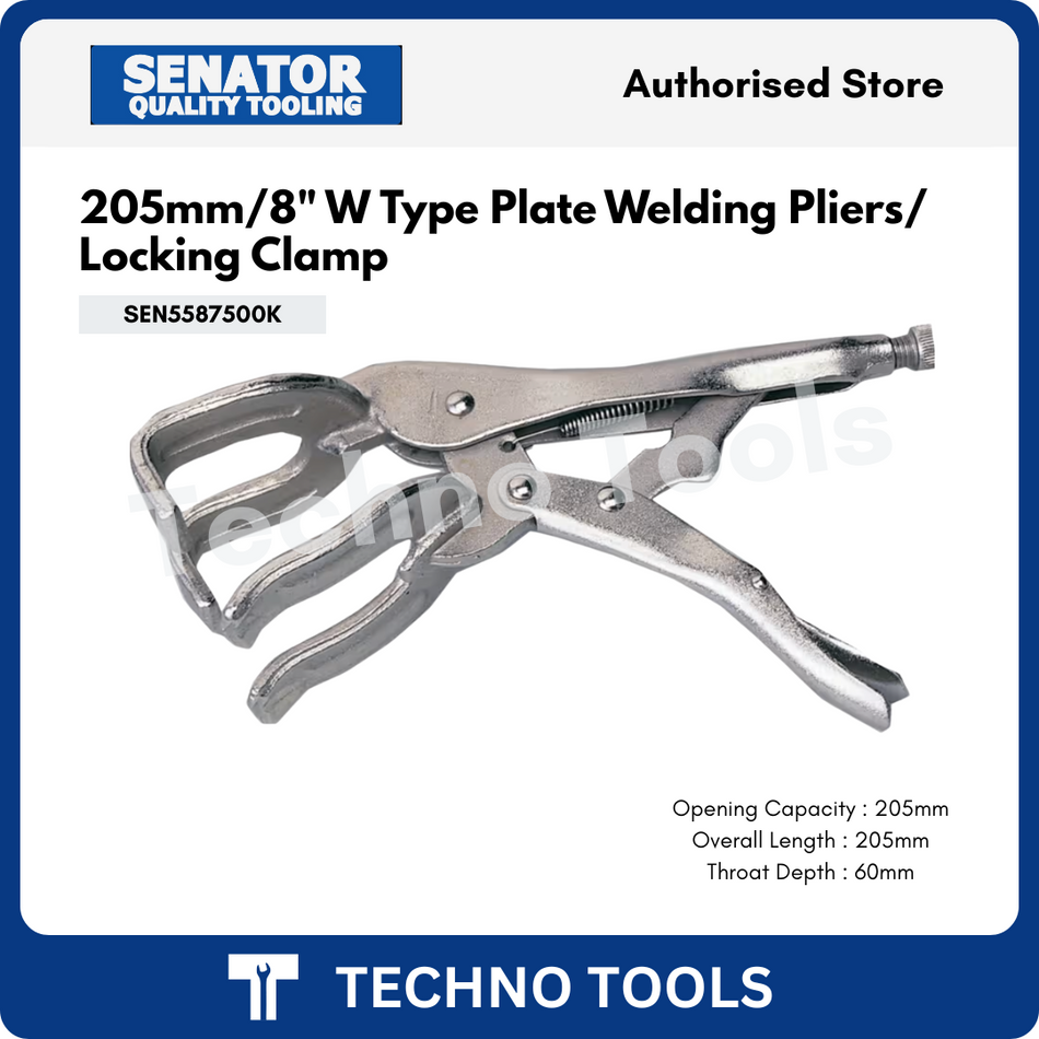 Senator 8"/205mm Locking Clamp, W Type Plate Welding Pliers – Steel Jaw, Ergonomic Handle – SEN5587500K