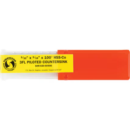 Sherwood SHR0205050D 3/32"x3/16" 100° HSS Cobalt 3FL Piloted Countersink SHERWOOD