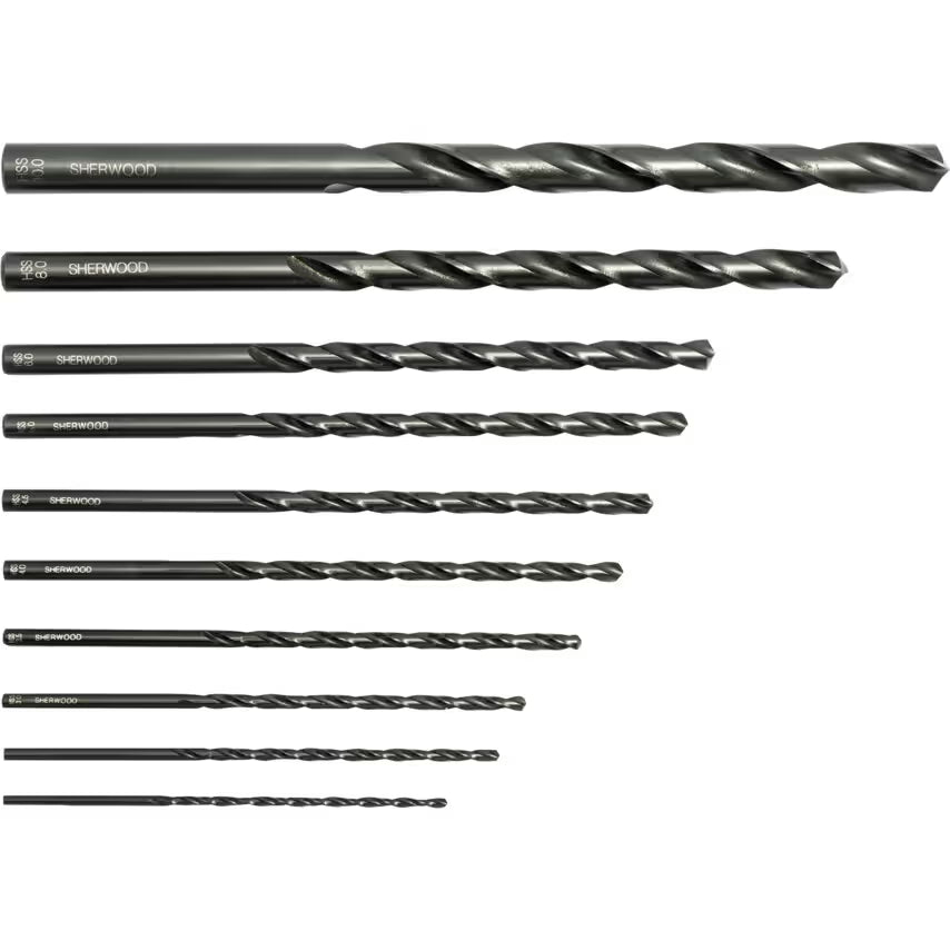 SHERWOOD SHR0258540K SET OF 10 HSS LONG SERIES DRILLS 2–10.00mm SHERWOOD