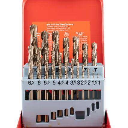 SHERWOOD Cobalt Drill Bit Set 1–10mm x 0.5mm SET-19 DIN338 SHERWOOD