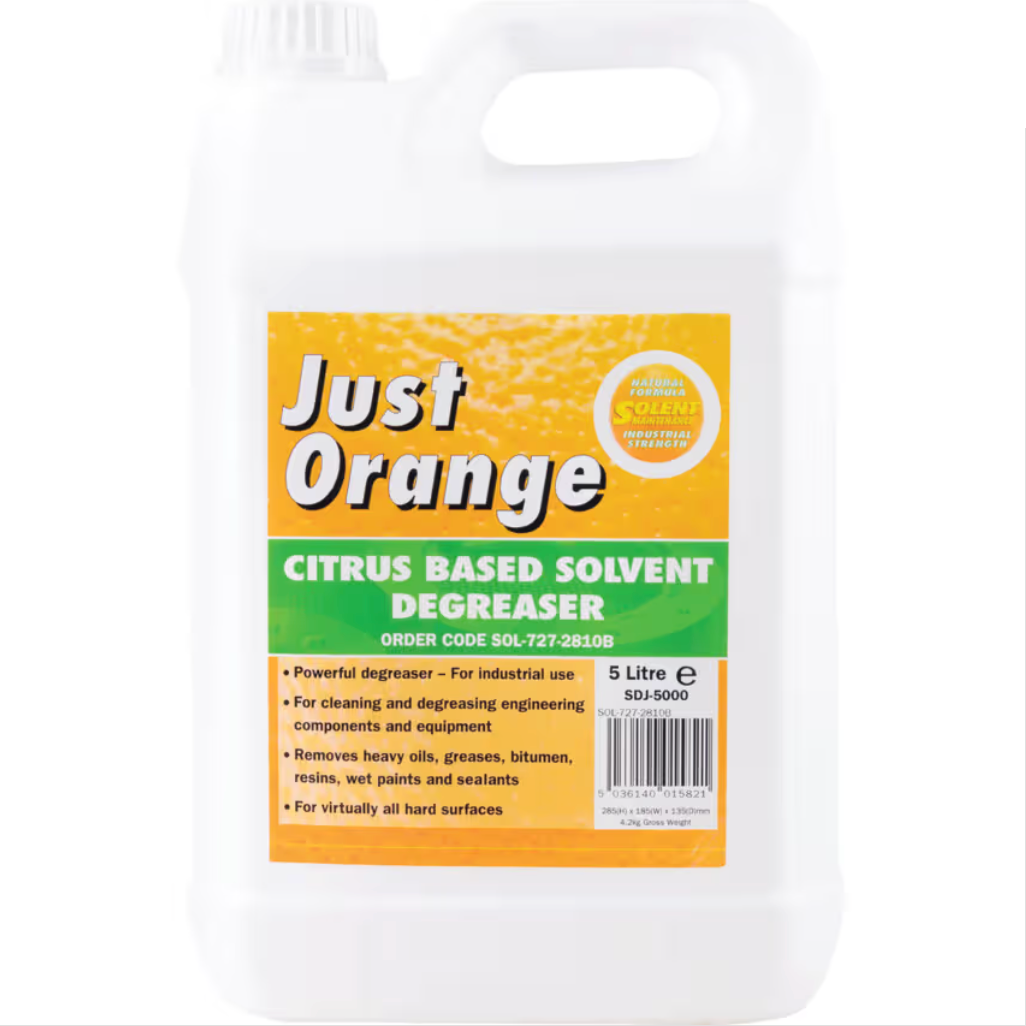 Solent Maintenance Just Orange Citrus Solvent Degreaser 5 Litre | Non-Toxic Engineering Degreaser Solent Maintenance