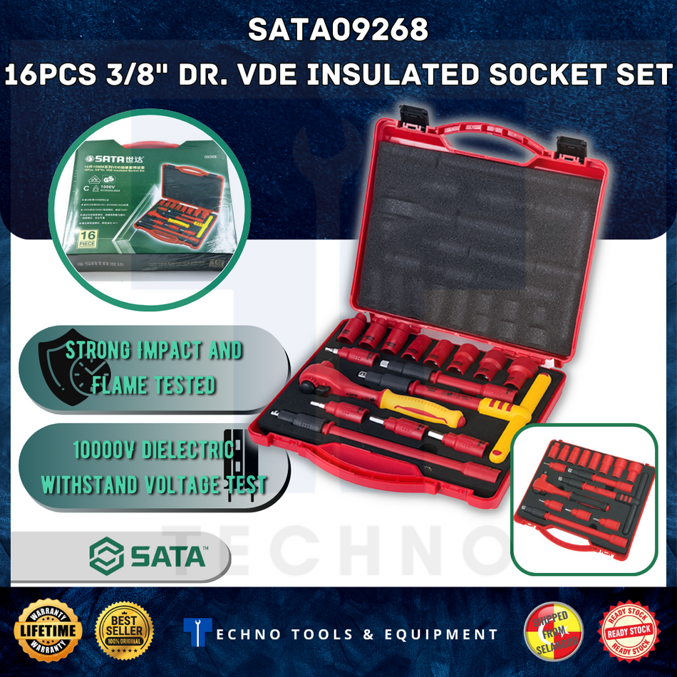 Sata 09268 16Pc. 3/8" Dr. VDE Insulated Socket Set