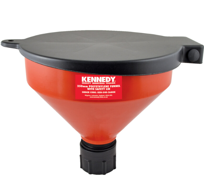 Kennedy Funnel Lockable Lid, 253mm, Polyethylene, Straight Rigid Spout