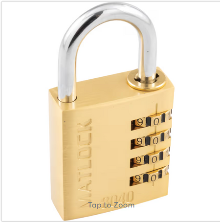 Matlock Combination Padlock, Brass, Bronze, 40mm Width, Weatherproof Techno Tools & Equipment