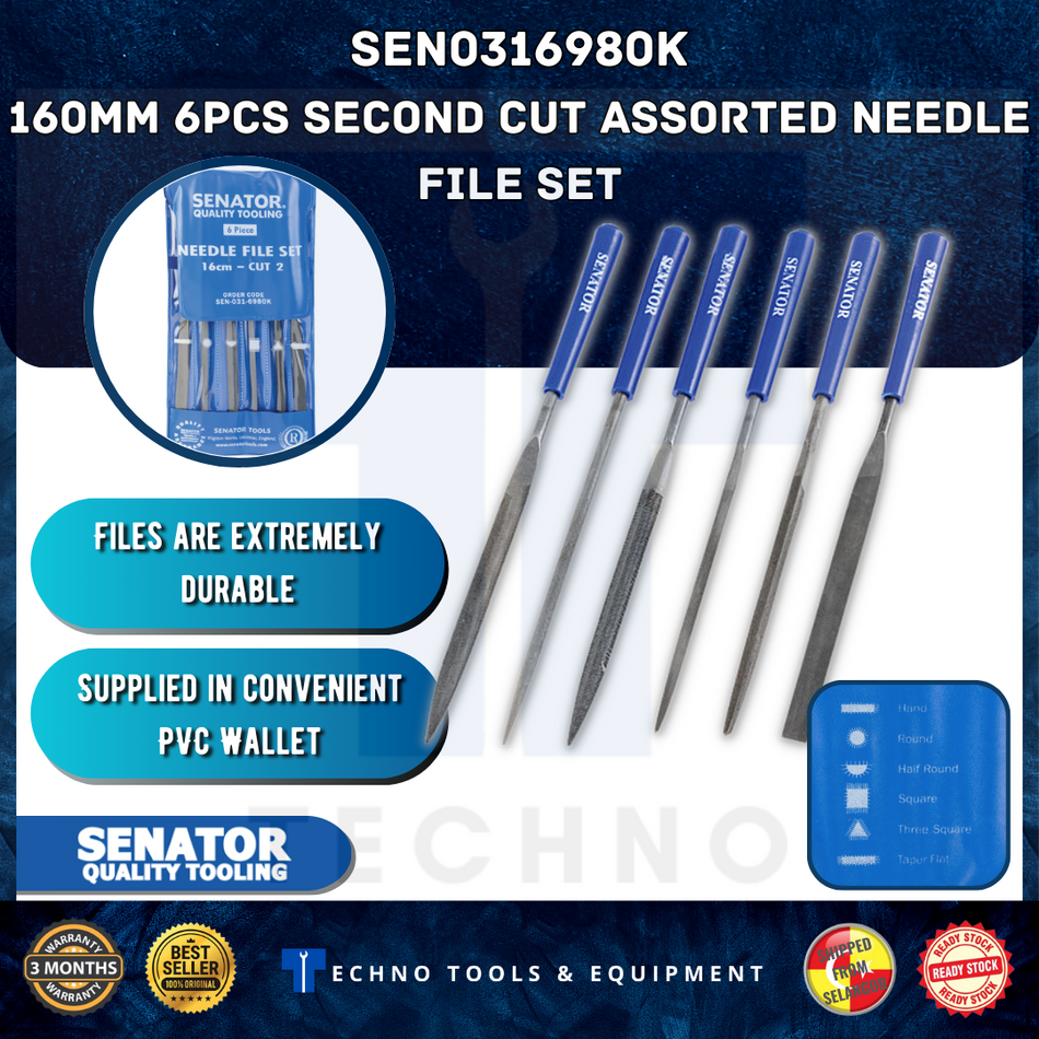 SENATOR 160mm(6.1/2") 6PCS & 12 PCS Second Cut Assorted Needle File Set