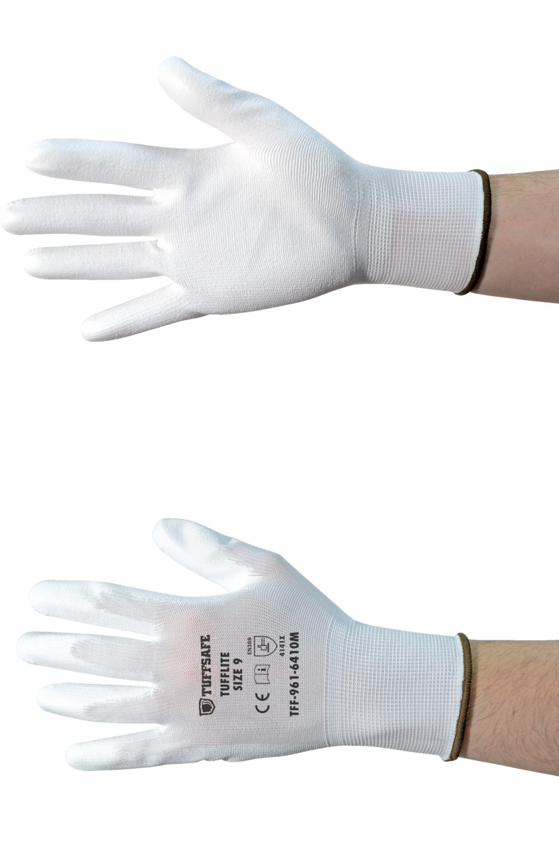 TUFFSAFE TFF-961-6408K Tufflite Nylon Lined PU White Coated Gloves Size 7