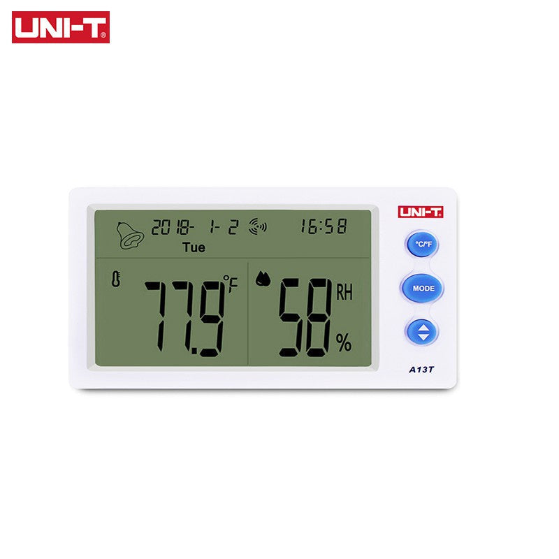 Uni-T A13T Temperature Humidity Meter | Indoor Outdoor Hygrometer with Clock & Alarm UNI-T