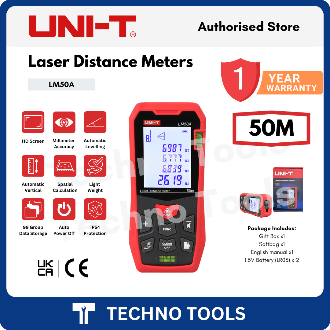 UNI-T LM50A laser distance meter with features and specifications 