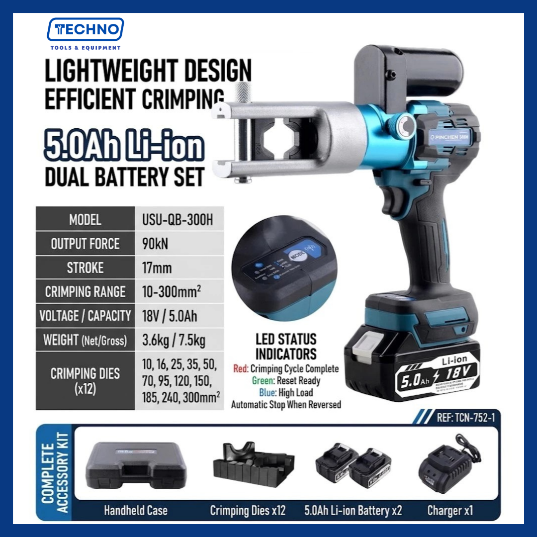 USU‑QB‑300H 10 – 300 mm² Rechargeable Hydraulic Crimping Tool 3 Months Warranty OEM