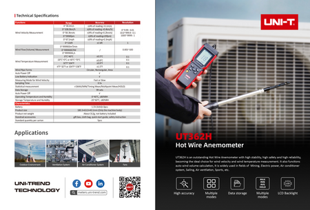 UNI-T UT362H Hot Wire Anemometer: High-Accuracy HVAC Testing Meter UNI-T
