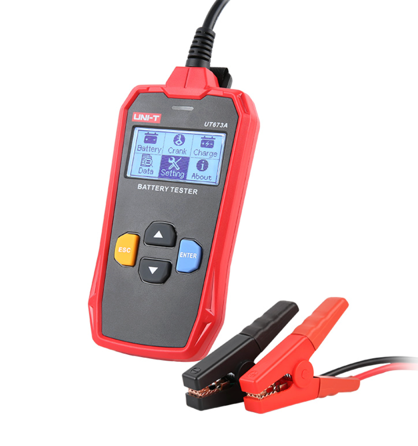 Uni-T UT673A 12V battery tester — tests capacity, voltage, resistance & life. Supports 10 battery standards. Ideal for cars & workshops. Shop now!