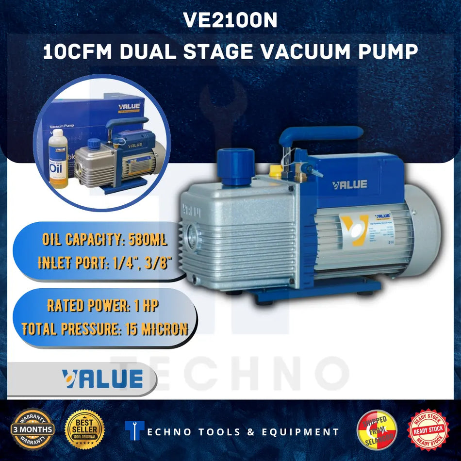 VALUE VE2100N 1.0HP 12.0CFM Portable Dual-Stage Vacuum Pump VALUE