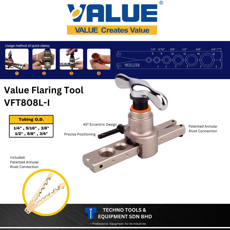 VALUE FLARING TOOL VFT-808-I 1/4" 5/16" 3/8" 1/2" 5/8" 3/4" (INCH)