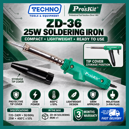 Pro'sKit PK-ZD36 Convertible Soldering Iron/Gun 25W | SIRIM Approved 3-Pin Plug 400°C PRO'SKIT