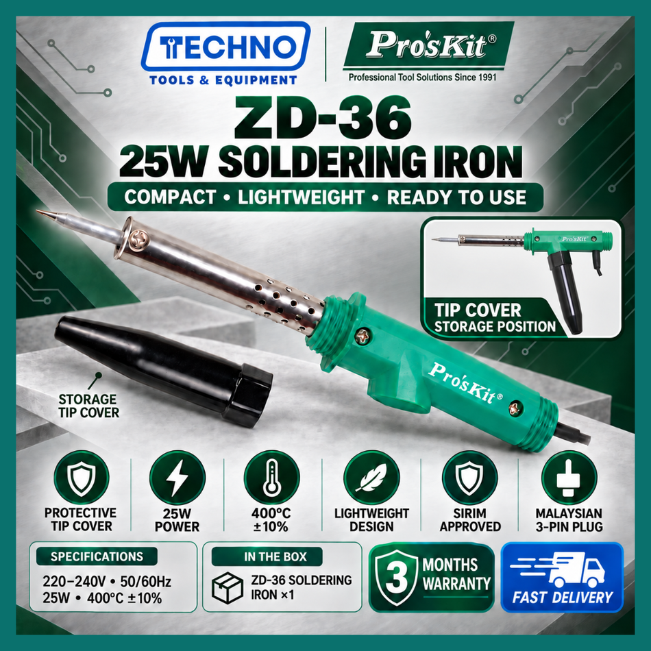 Pro'sKit PK-ZD36 Convertible Soldering Iron/Gun 25W | SIRIM Approved 3-Pin Plug 400°C PRO'SKIT