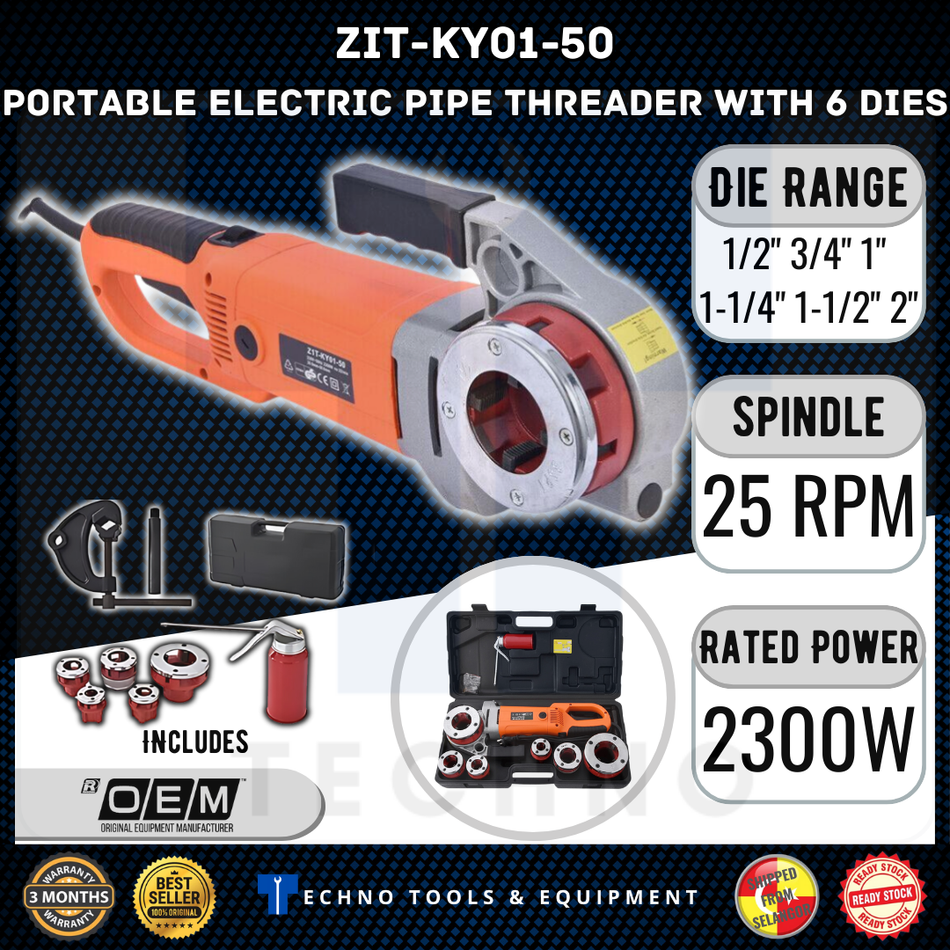 Portable Electric Pipe Threading Machine With 6 Dies - 1/2"-2"