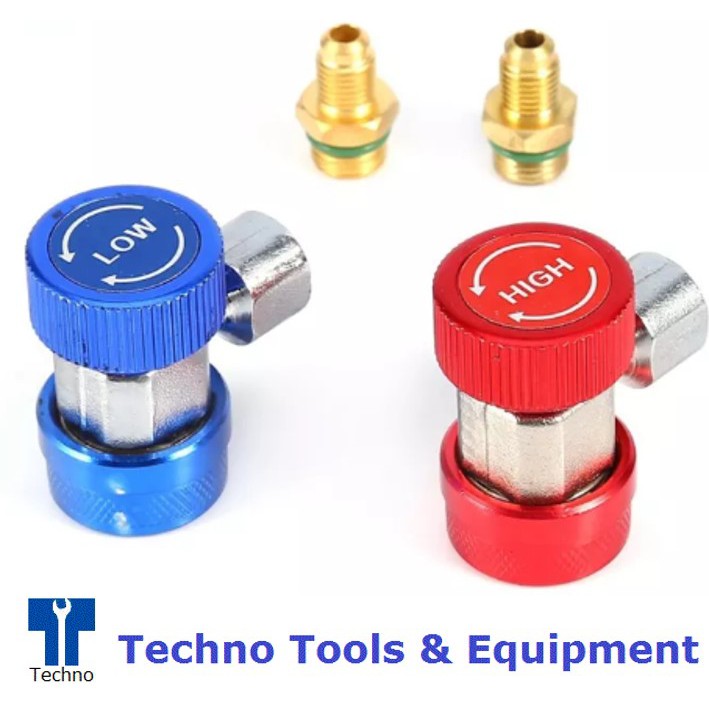 R134A Air Conditioner Manifold Gas Connectors Adjustable Quick Coupler with Pair of High and Low Connector - Set of 2pcs