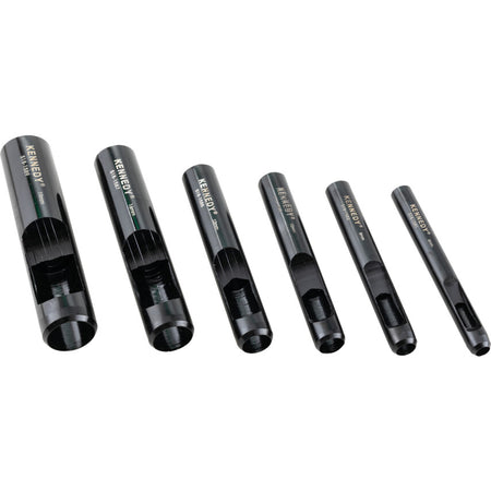 Kennedy KEN5181650K 6-piece hollow punch set, 6mm to 19mm punches laid out in a row