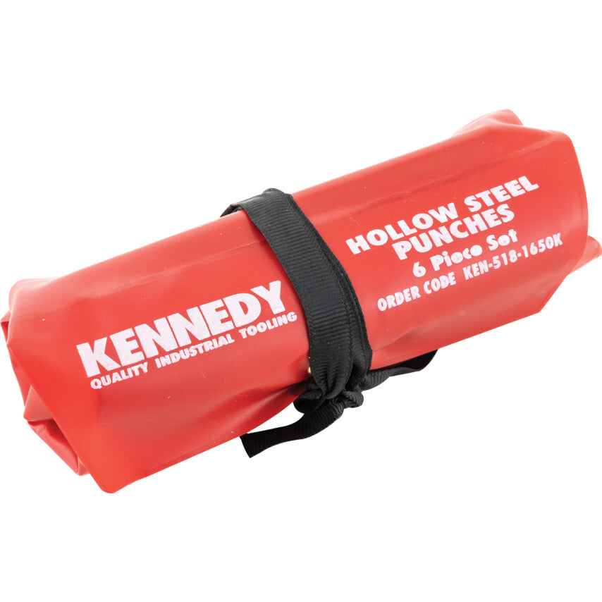 Kennedy KEN5181650K 6-piece hollow steel punch set rolled up in red wallet with order code