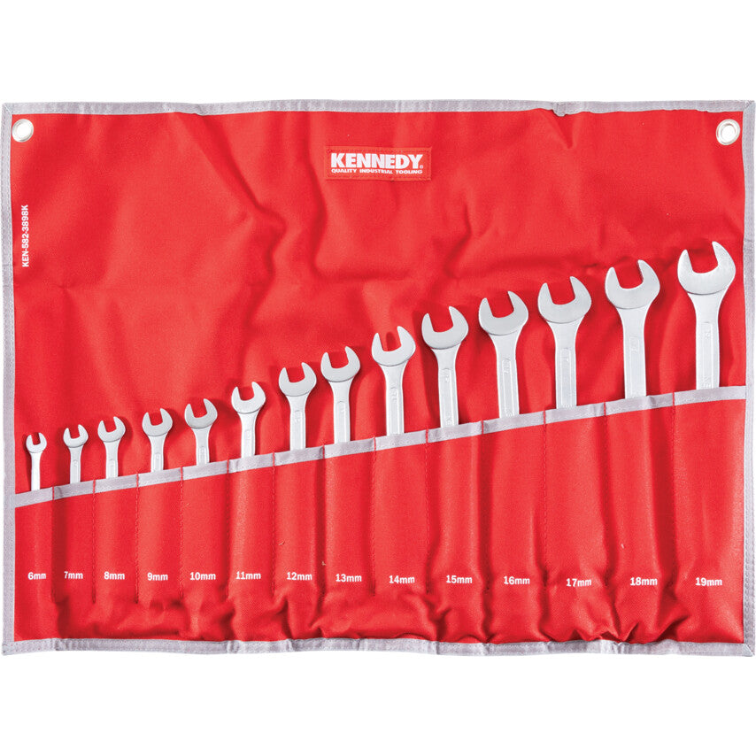 Kennedy KEN5823898K 6-19mm metric offset combination spanner set, 14 pieces, in red roll wallet