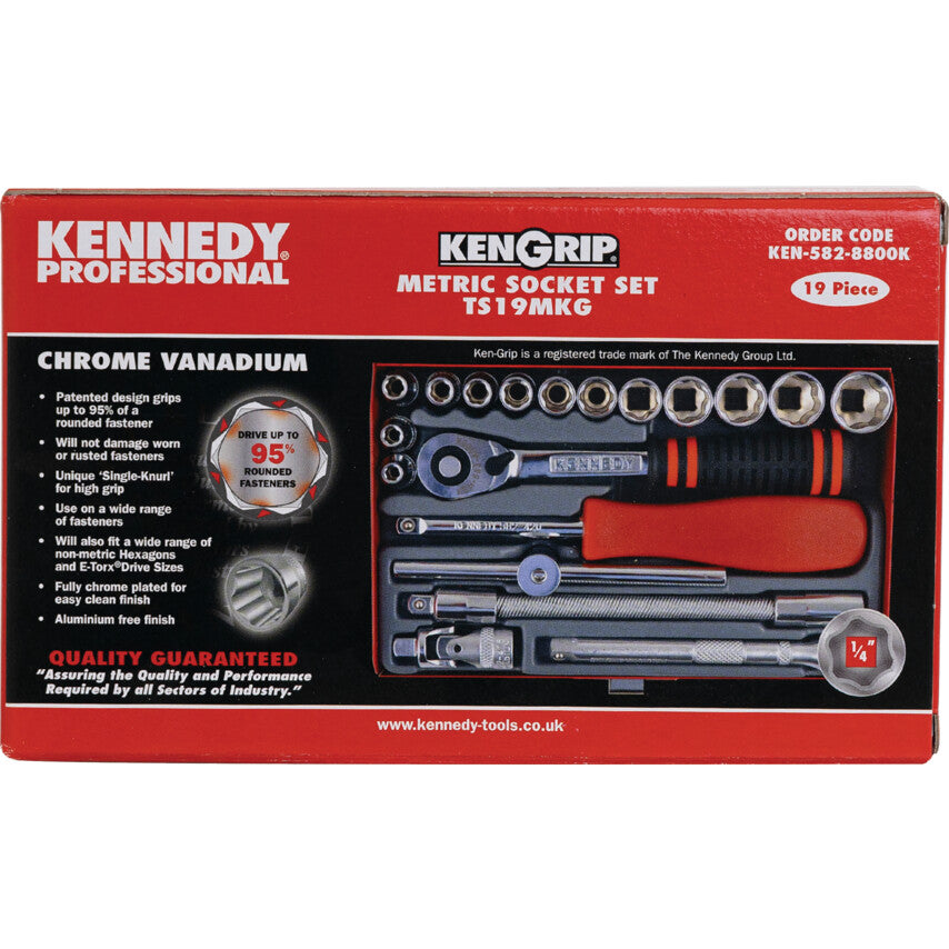 Kennedy Ken-Grip KEN5828800K 1/4in socket set retail packaging, front view