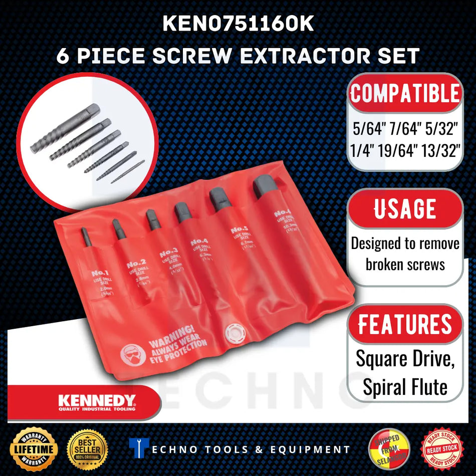 Kennedy KEN0751160K 6-piece screw extractor set packaging