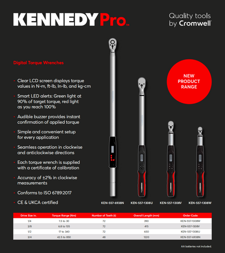 Kennedy Pro DIGITAL TORQUE WRENCH Range - 1/4", 3/8", 1/2", 3/4" Drive