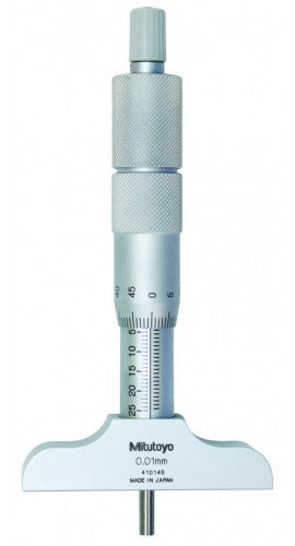 MITUTOYO 129-130 Depth Micrometer, interchangeable rods 0-3", 4" Base