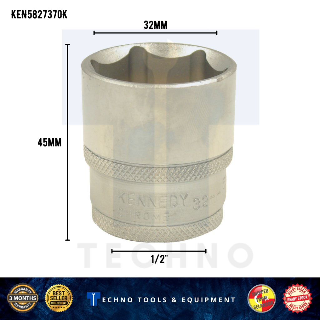 Kennedy Single Hex Socket From 23mm to 36mm, 1/2in drive KENNEDY