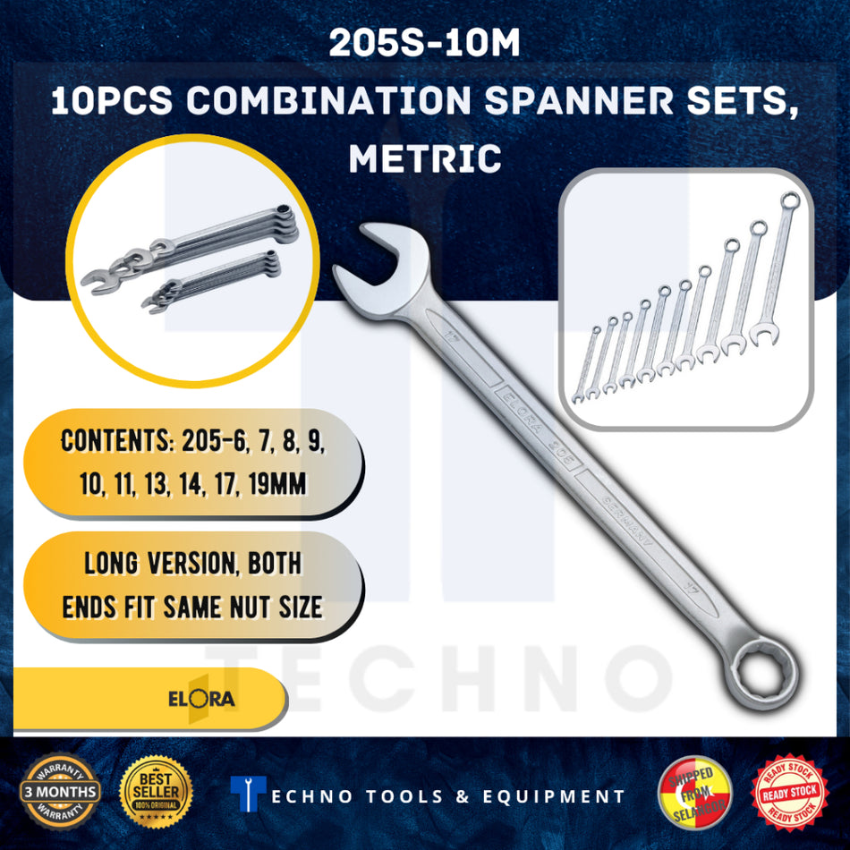ELORA 205S-10M Combination Spanner Sets, metric - Made in Germany